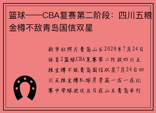 篮球——CBA复赛第二阶段：四川五粮金樽不敌青岛国信双星
