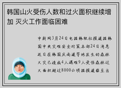 韩国山火受伤人数和过火面积继续增加 灭火工作面临困难