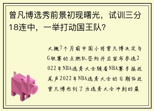 曾凡博选秀前景初现曙光，试训三分18连中，一举打动国王队？